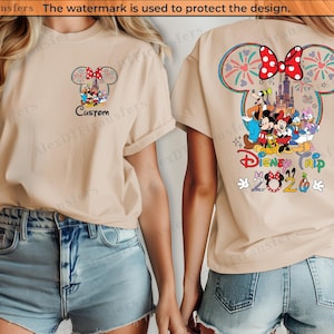 Custom Disney Trip 2026 Shirt. The back has a larger design with Disney characters and the text "Disney Trip 2026".