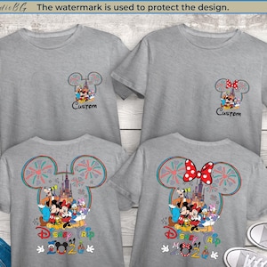 Matching custom Disney shirts for family vacation, adults and kids wearing coordinated outfits