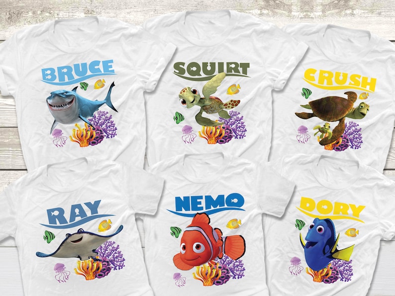 Finding Nemo Characters Shirts, Finding Dory Shirts, Crush Shirts