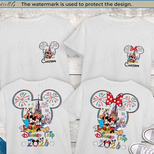 Family wearing matching custom Disney shirts during a Disneyland vacation