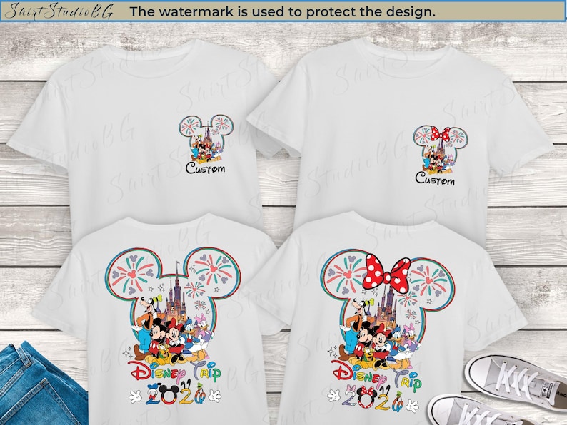 Family wearing matching custom Disney shirts during a Disneyland vacation
