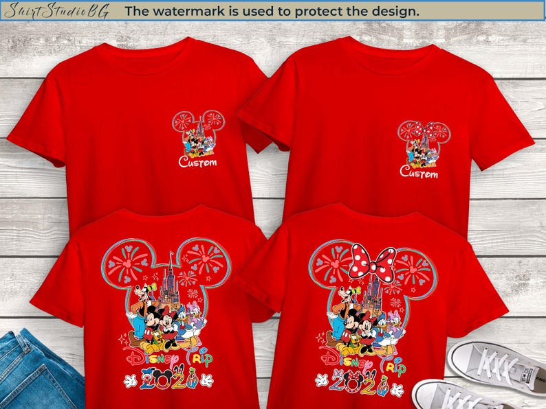 Custom Disney shirts available in multiple colors for family and group vacations
