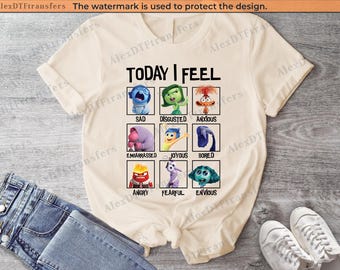 Shirt met kaart Inside Out 2 emotie, angst, verveling, vreugde en verdriet