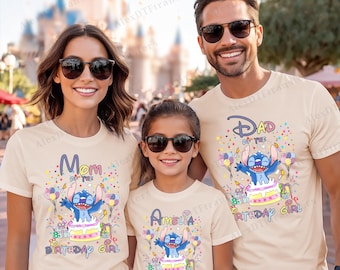 Camiseta de cumpleaños de Stitch para niña, camiseta de cumpleaños personalizada de Stitch, camiseta de fiesta de cumpleaños de Stitch personalizada, camiseta de cumpleaños de Disney para niña, camiseta de cumpleaños de Disney