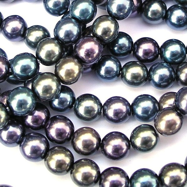 6mm TAHITIAN PEACOCK PEARL MIX Czech Glass Round Druks Beads