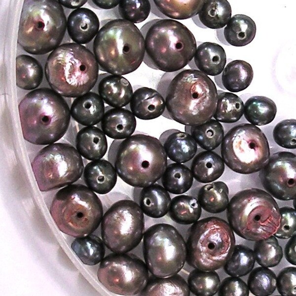 4x3mm and 3mm PEACOCK FRESHWATER PEARL MIX Button and Round Beads