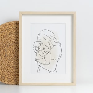 Moederdag cadeau één lijn kunst paar tekening last minute geschenk lijn kunst portret van foto gepersonaliseerd cadeau voor haar huwelijksverjaardag