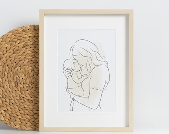 Regalo del Día de las Madres Una línea de arte Pareja Dibujo Línea de regalo de último minuto Retrato de arte de una foto Regalo personalizado para su aniversario de bodas