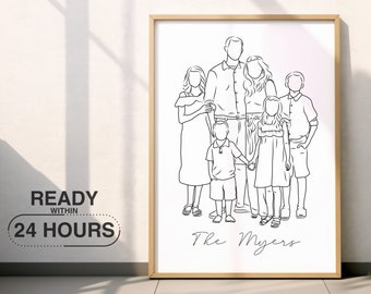 Last Minute Geschenk für Familie Portrait vom Foto One Line Zeichnung personalisiertes Geschenk für sie Muttertagsgeschenk individuelles Kunst Paar Geschenk für Frau