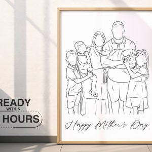 Mothers Day Gift For Mom Faceless Portrait Custom Gift For Mama One Line Drawing Gift For Her Unique Gift Idea Portrait From Photo Wall Art