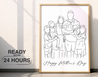 Mothers Day Gift For Mom Faceless Portrait Custom Gift For Mama One Line Drawing Gift For Her Unique Gift Idea Portrait From Photo Wall Art