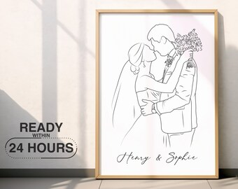 Last Minute Gift One Line Drawing Couple Gifts Line Art Portrait From Photo Personalized Gift For Her Wedding Anniversary Mothers Day Gift