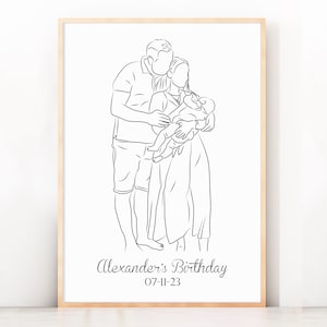 Mothers Day Gift For Mom Faceless Portrait Custom Gift For Mama One Line Drawing Gift For Her Unique Gift Idea Portrait From Photo Wall Art