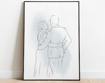 Dessin au trait dessin de couple, cadeau de dernière minute, dessin au trait portrait à partir d'une photo, cadeau personnalisé pour elle, anniversaire de mariage, cadeau fête des mères