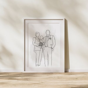 Cadeau fête des mères Portrait de famille à partir d'une photo Dessin au trait Cadeau de dernière minute pour elle Mariage personnalisé Cadeau couple Pour lui Cadeau personnalisé image 6