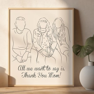 Dear Mom Letter Hand Drawn Mothers Day Gift One Line Drawing Gift For Mom Line Art Portrait From Photo Personalized Gift For Her Letter Note