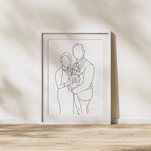 Cadeau fête des mères Portrait de famille à partir d'une photo Dessin au trait Cadeau de dernière minute pour elle Mariage personnalisé Cadeau couple Pour lui Cadeau personnalisé image 5