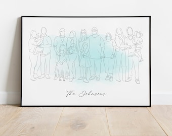 Portrait de famille à partir d'une photo Dessin au trait Cadeau de dernière minute pour une fête des mères Cadeau pour elle Mariage personnalisé Cadeau couple pour lui Cadeau personnalisé