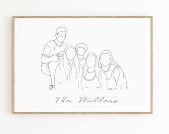 Muttertagsgeschenk, Familienporträt nach Foto, Strichzeichnung, Last-Minute-Geschenk für sie, individuelles Hochzeitspaar, Geschenk für ihn, personalisiertes Geschenk