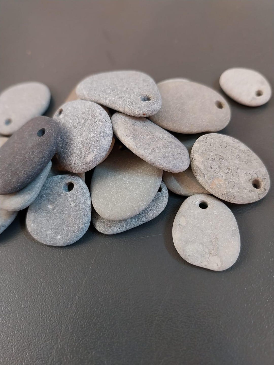 Set of 25 Pieces Top Drilled Natural Beach Stones. Hole Diameter 2mm ...