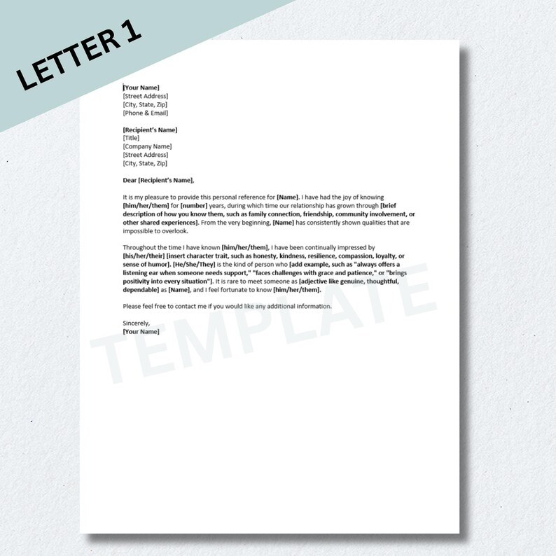 Personal Reference Letter Template 3 Pack, Letter of Recommendation ...