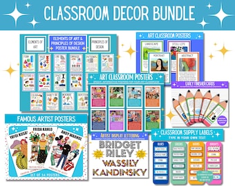 Art Classroom Bundle, Art Classroom Decor Bundle, Art Classroom Posters, Art Teaching Resources, Elementary Art, Primary Art, Middle School