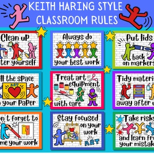 Classroom Rules Poster - Kunst Klassenzimmer Regeln Poster - Keith Haring Themed Rules Posters