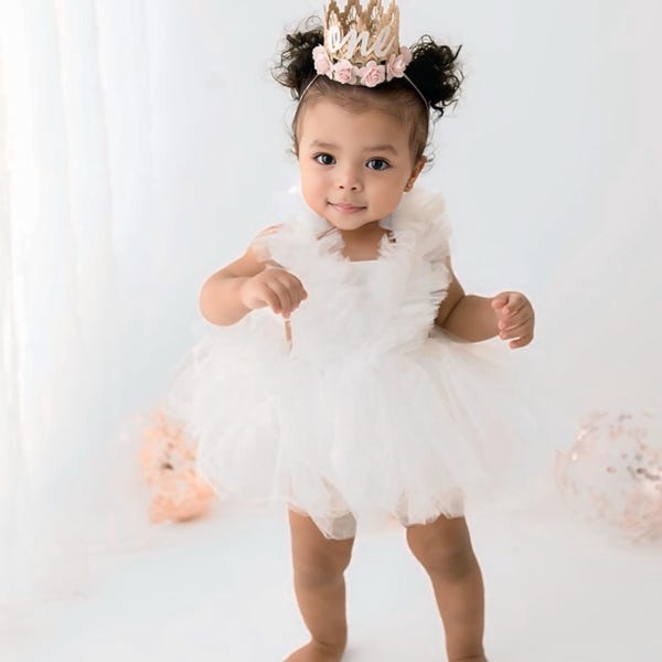 White Tutu Baby Romper: Birthday Photoshoot Costume
