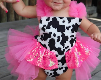 Disco Cowgirl Baby Romper: Pink Sequin Tutu, Western Birthday Costume