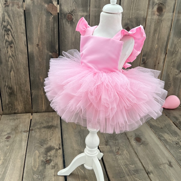 Pink ballerina baby dress , Pink dress  baby costume girl, first birthday , Photoshoot costume, Cakesmash baby , Baby Romper Dress