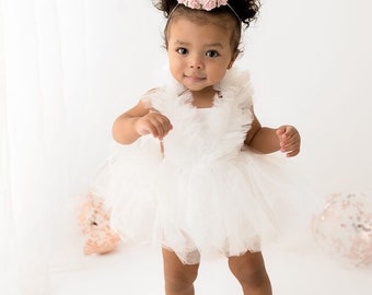 White   baby romper , white  baby costume girl, birthday photoshoot costume, baby dress