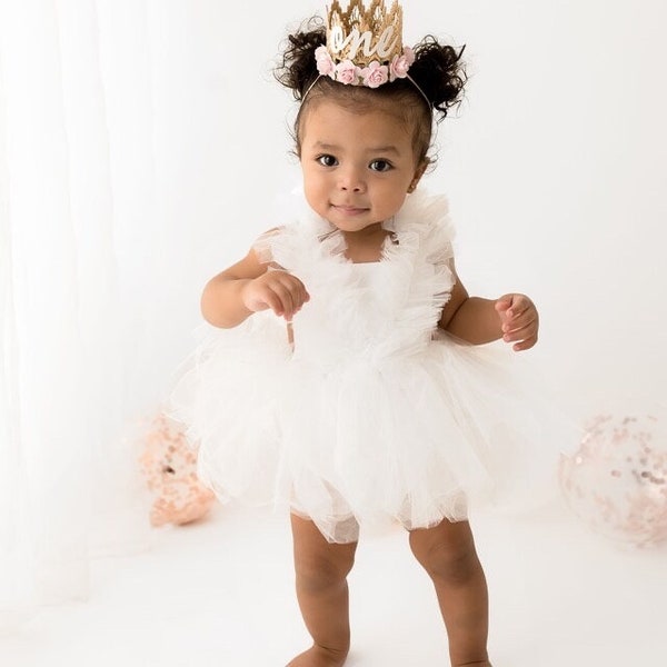 White   baby romper , white  baby costume girl, birthday photoshoot costume, baby dress