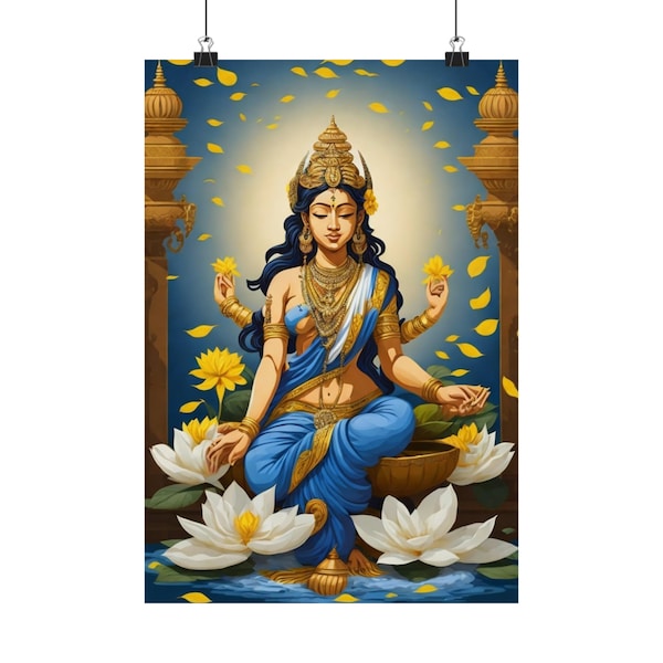 Poster Lakshmi décor hindou cadeau de yoga art mural lotus art mural religieux cadeaux spirituels hindouisme peinture déesse Durga