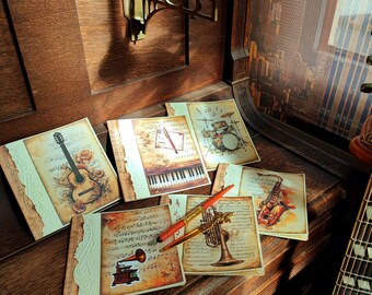 Handgefertigte,  einzigartige Vintage -  Gruß- und Glückwunschkarten für verschiedene  Anlässe, hier Thema Musik