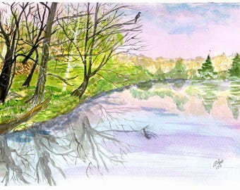 Watercolor: "Pastel Reflections"; signed, original painting ready to frame wall decor