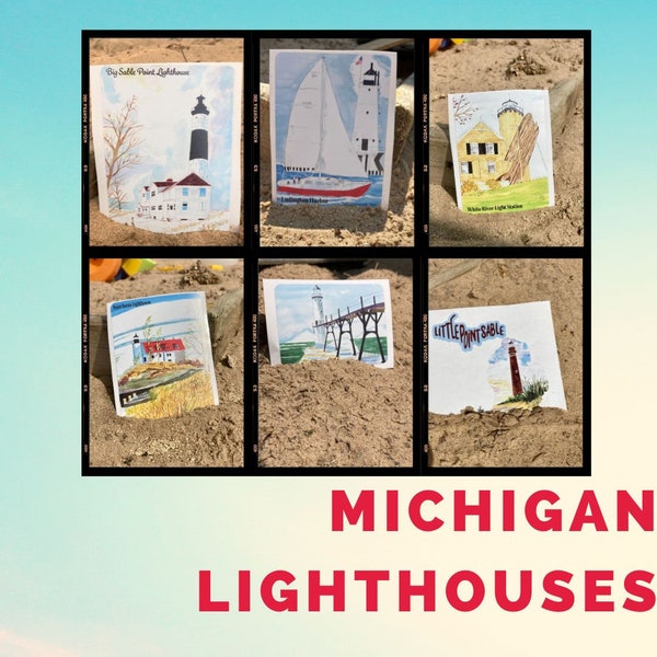 Michigan Lighthouses, vinyl stickers-Point Betsie, Manistee North Pier, Big Point Sable, Little Point Sable, Ludington Harbor, White River