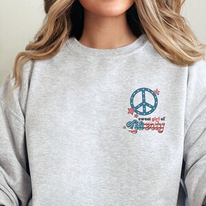 Comfy 4th of July Sweatshirt Sweet Girl of Liberty, America Print Crewneck, Patriotic Sweatshirt, Independence Day Gift for her,USA Sweater