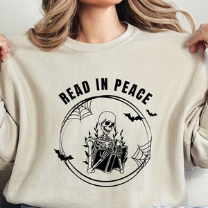 Halloween Read In Peace Sweatshirt, Halloween Ghost Reading Sweatshirt, Funny Halloween Shirt, Book Lover Halloween Gift, Halloween Crewneck