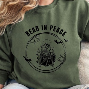 Halloween Read In Peace Sweatshirt, Halloween Ghost Reading Sweatshirt, Funny Halloween Shirt, Book Lover Halloween Gift, Halloween Crewneck