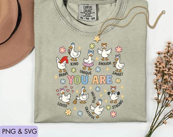 Camiseta exclusiva "Ganso Bobo Você é Gentil" em PNG e SVG, Camiseta com Afirmação Positiva para Professores em PNG, Ganso Fofo, Camiseta com Afirmação Positiva, Camiseta de Volta às Aulas em PNG