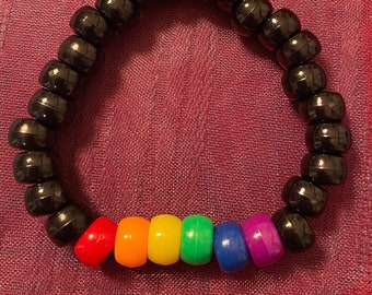 PRIDE Rainbow Bracelet (Black or White Pony Bead Band) | LGBTQIA+ | Pony Bead Bracelet | Stretch Bracelet | Great Gift Idea