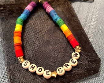 PRIDE One Rainbow Bracelet | Custom Name or Word Bracelet | LGBTQIA+ | Multicolored Heishi Bead Bracelet | Stretch Bracelet | Great Gift