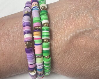 Multi-colored Confetti Bead Bracelets | 3 Bracelet Set | Heishi Bracelets | Stretch Bracelet | Great Gift Idea