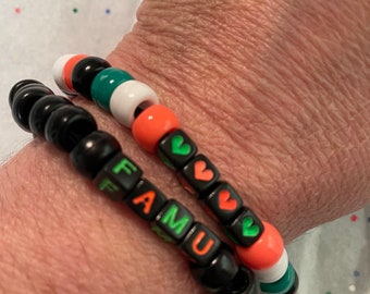 Go Rattlers | FAMU | Florida A&M | 2 Bracelet Set | Stretch Bracelet | Pony Bead Bracelet | Great Gift Idea | Team Colors | Team Spirit