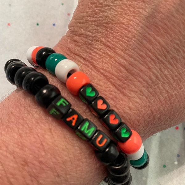 Go Rattlers | FAMU | Florida A&M | 2 Bracelet Set | Stretch Bracelet | Pony Bead Bracelet | Great Gift Idea | Team Colors | Team Spirit