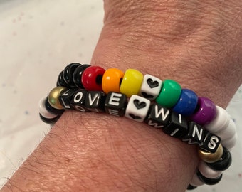 PRIDE Love Wins Bracelets | Ally | 2 Pony Bead Bracelet Set | LGBTQIA+ | Stretch Bracelet | Stacking Bracelet | Great Gift Idea