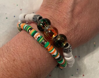 Go Rattlers | Glass Beads/Confetti Heishi 2 Bracelets | Florida A&M | FAMU | Team Spirit Bracelets | Sports Team | Team Colors | Great Gifts