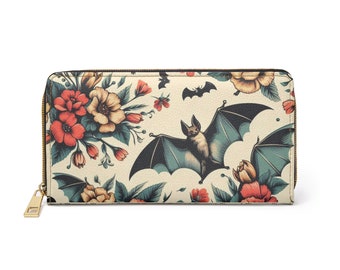 Floral Bat Faux Leather Wallet: Gothic Cottagecore Purse