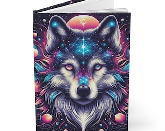 Celestial Wolf Journal, Matte Finish, Unique Design Gifts, Nature Inspired, Office Supplies, Notebook, Poetry Writer, Cosmic and Planetary