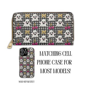 Cartera con cremallera, accesorios veraniegos con fantasmas, cartera gótica de tela a cuadros, clutch de cereza para Halloween, cartera de bruja, accesorios a juego